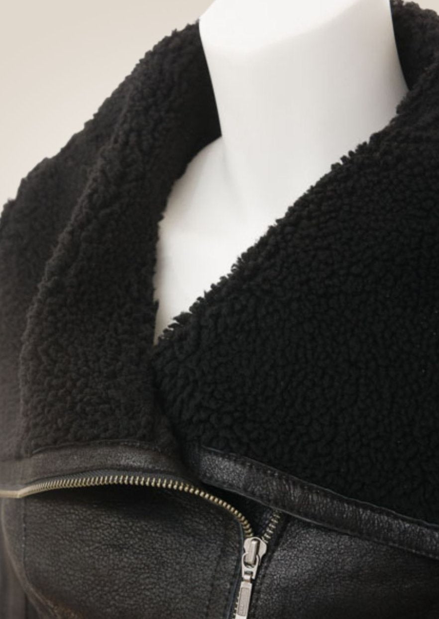 Women's Black Sheepskin Biker Jacket