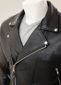  Men's Heavy-Duty Black Cowhide Biker Jacket shoulder