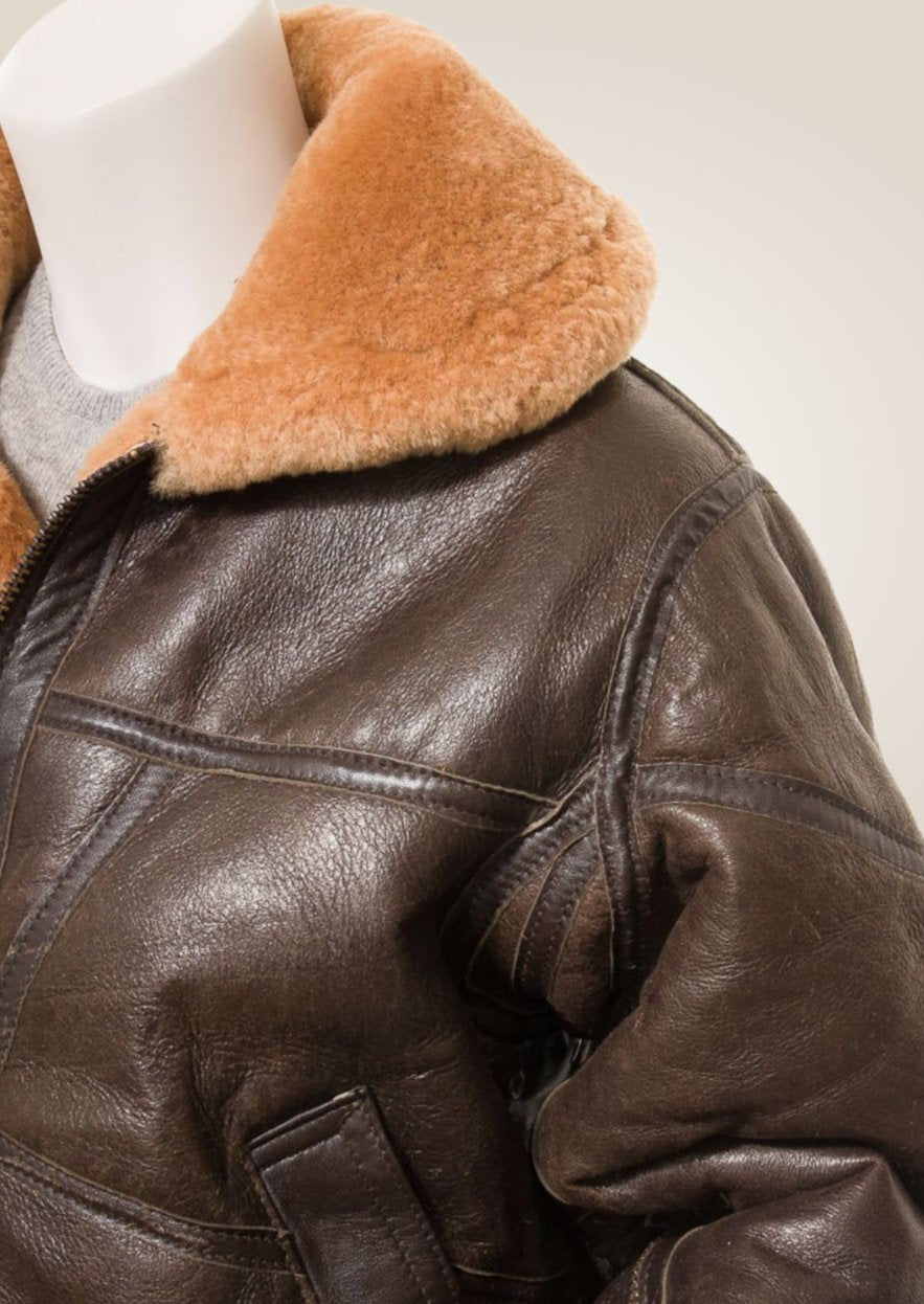 shoulder view of Soft Brown &amp; Ginger Sheepskin Jacket for Women