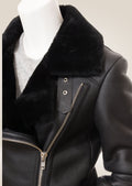 shoulder view of Women's Black Shearling Biker Jacket