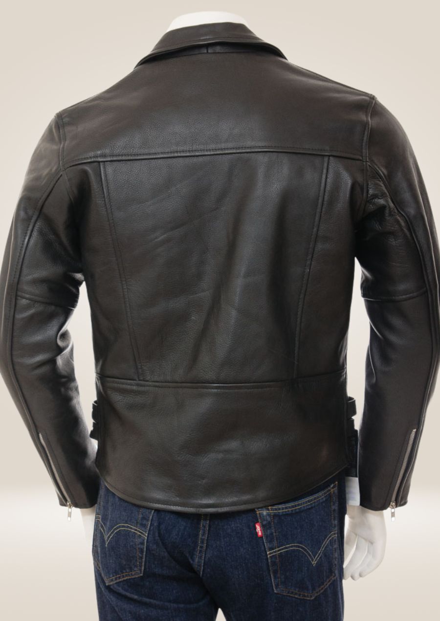  Men's Heavy-Duty Black Cowhide Biker Jacket backside