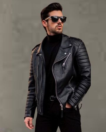 men biker leather jacket rugged motorcycle style with protective fit and bold detailing