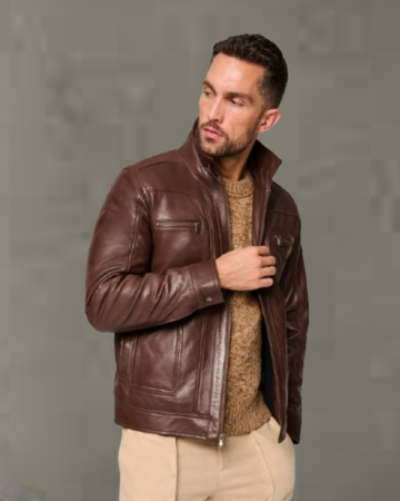 men moto leather jacket with sleek riding design, durable construction for road style