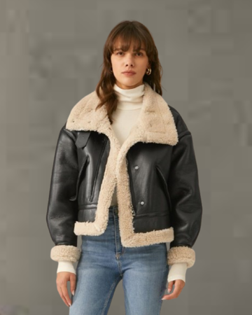 women shearling leather jacket cozy fur lining for warm winter fashionable wear