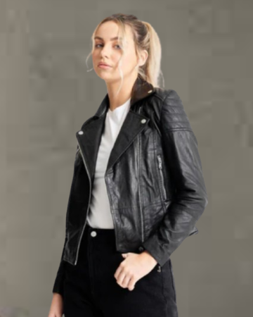 women biker leather jacket edgy motorcycle design with premium real leather build