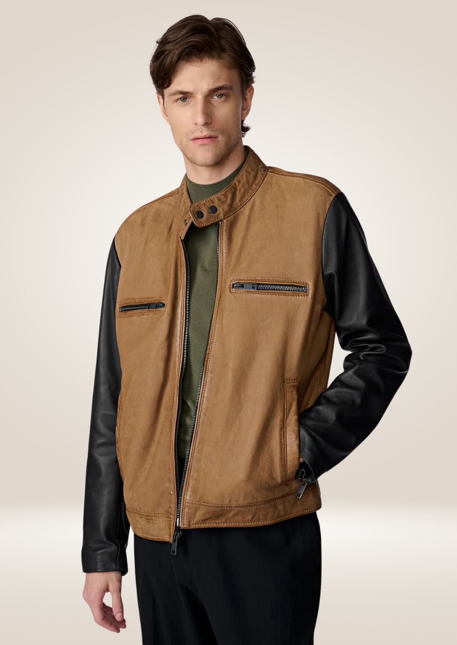 Black and Brown Leather Jacket - Genuine Leather