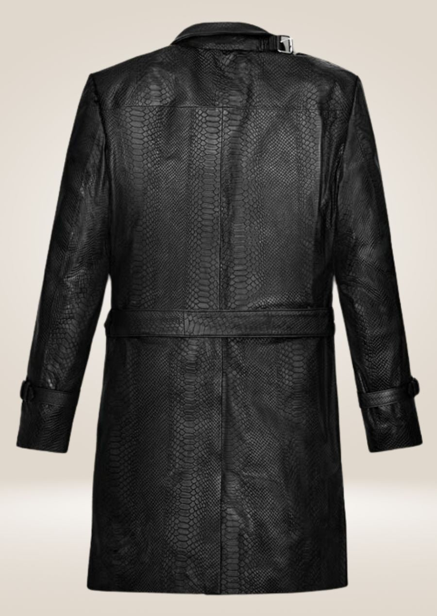 Black Snakeskin Pattern Sheepskin Coat - Luxurious Soft Leather