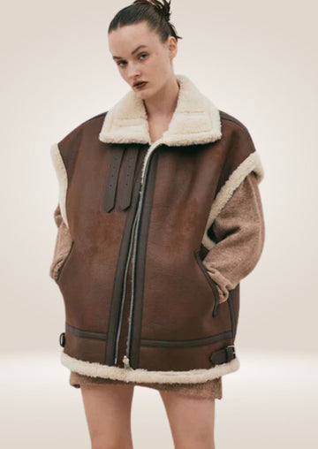 Chocolate Brown Sheepskin Aviator Leather Vest - Cozy and Timeless