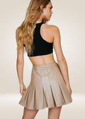 Premium cream leather pleated tennis skirt crafted from genuine soft leather material