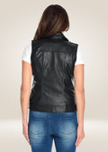 back side of Black Leather Biker Vest for Women