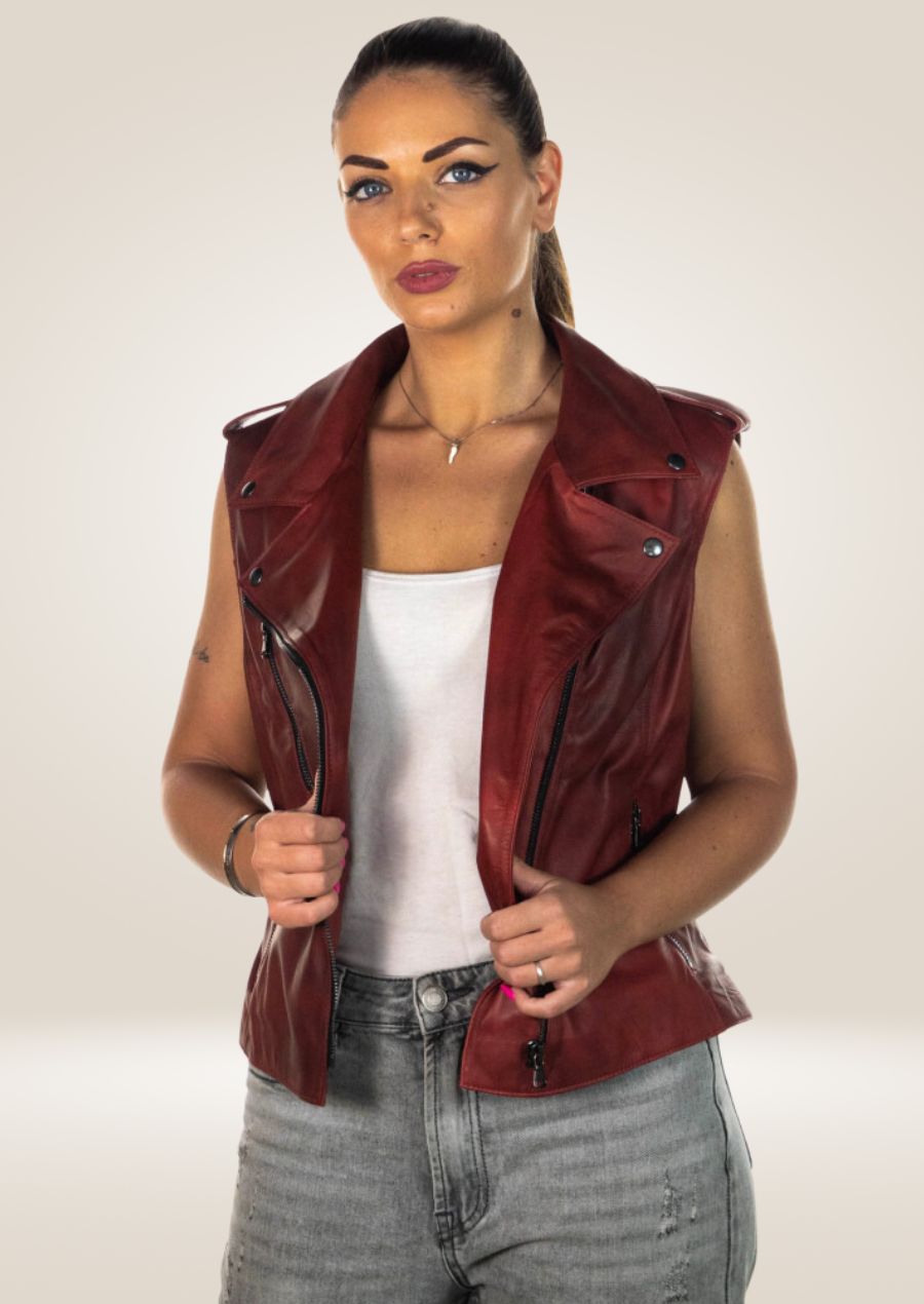 Versatile Women's Brown Leather Motorcycle Vest 