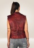 back side of Versatile Women's Brown Leather Motorcycle Vest 