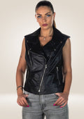 front of Black Women's Leather Biker Vest