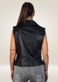 back side of Black Women's Leather Biker Vest