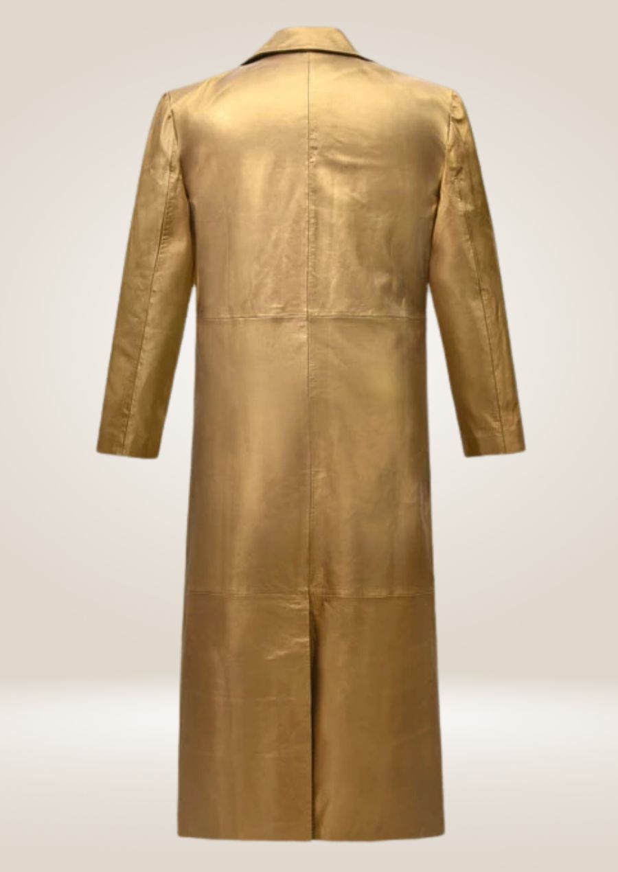 Golden Metallic Leather Long Coat - Inspired by The Prestige