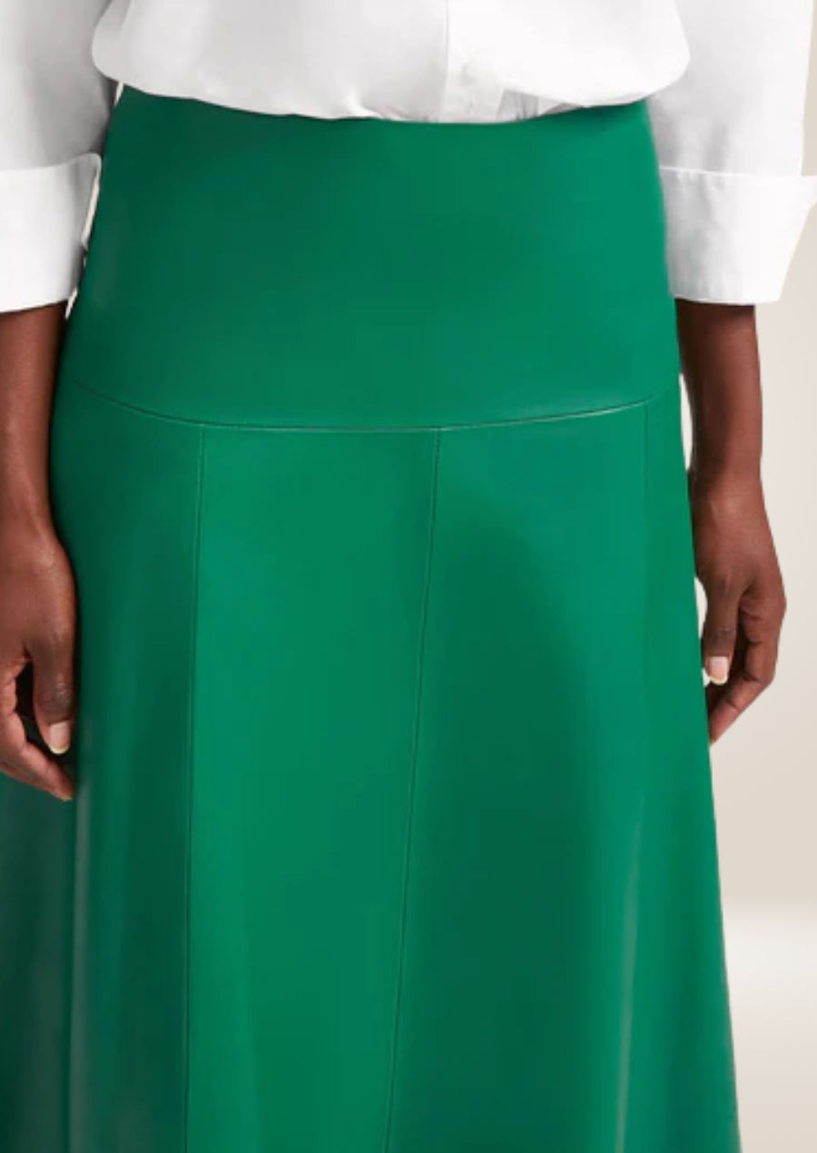 Green Leather A-Line Maxi Skirt - Elegant and Modern Flair