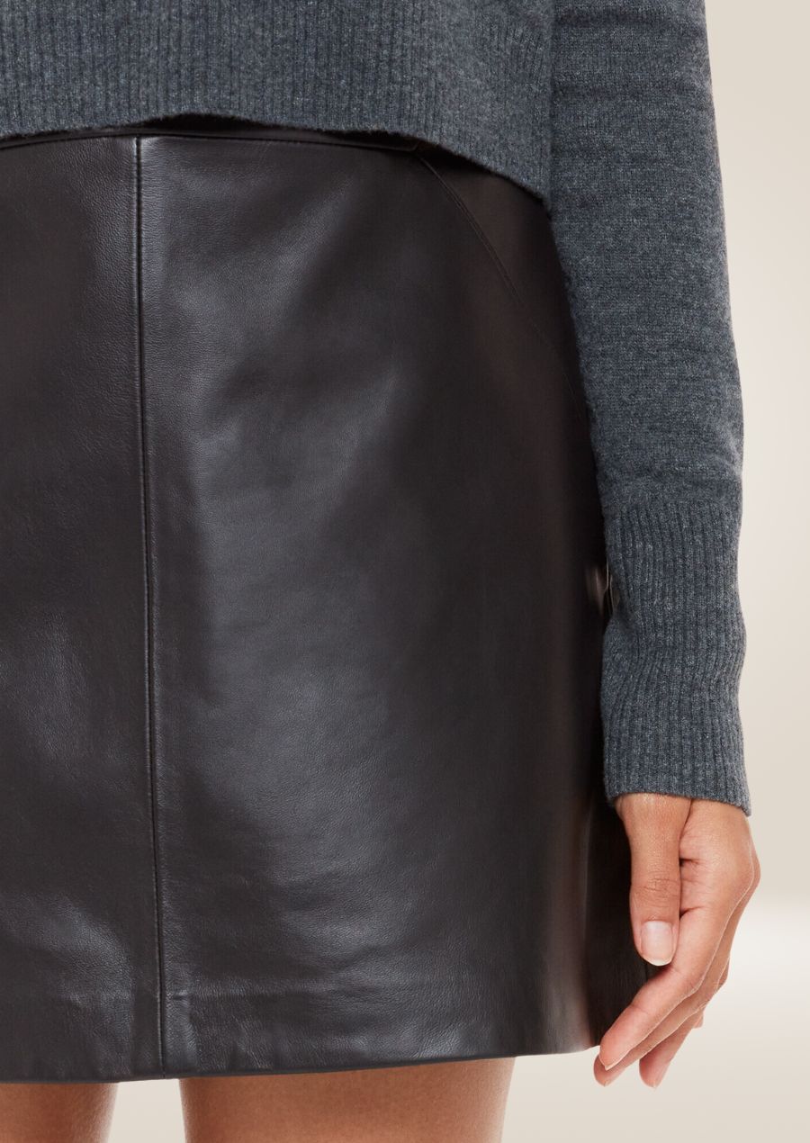 close view of  Women's Black Leather Skirt