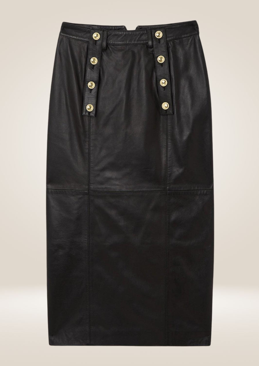 Leather Military Button Pencil Skirt - Bold and Structured Style