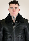 Classic black leather aviator jacket with shearling lining for men