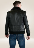 Men’s slim-fit aviator leather jacket with shearling interior