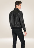 Men’s slim-fit leather jacket with full front zipper