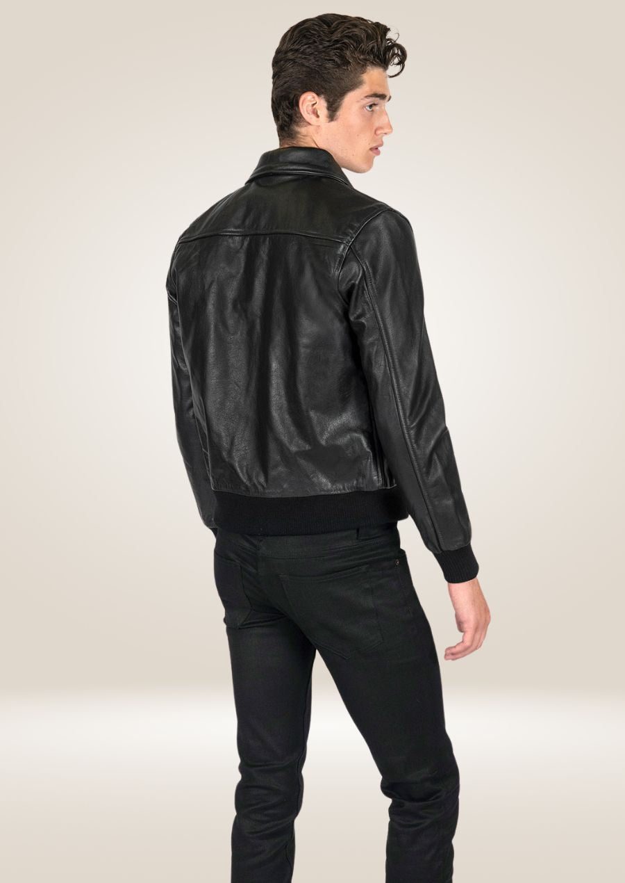 Men’s slim-fit leather jacket with full front zipper