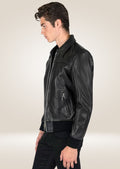 Premium black leather jacket with traditional zip closure