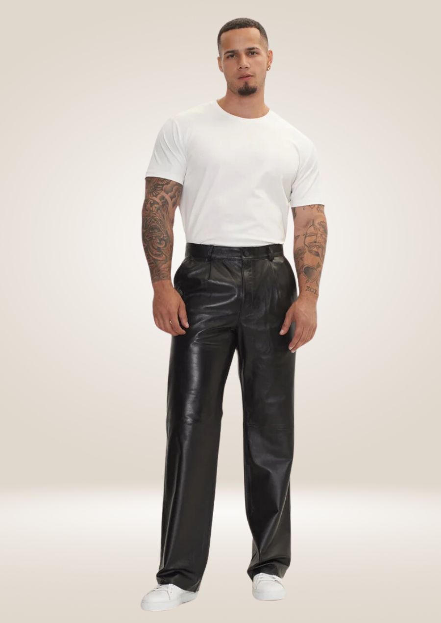 Men's Black Leather Trousers - Classic Elegance and Comfort