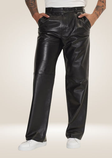 Men's Black Leather Trousers - Classic Elegance and Comfort