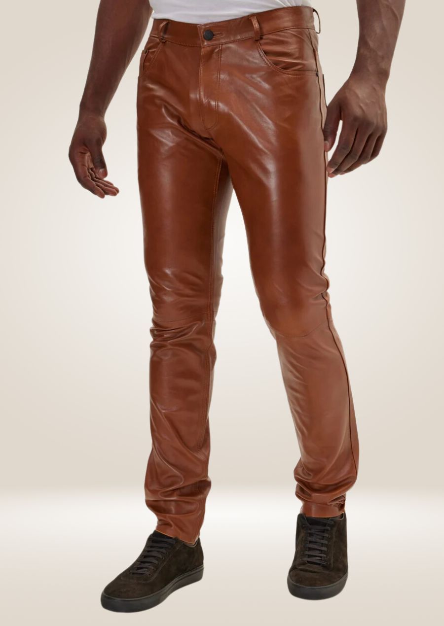 Men's Brown Genuine Lambskin Leather Pants - Luxurious Comfort