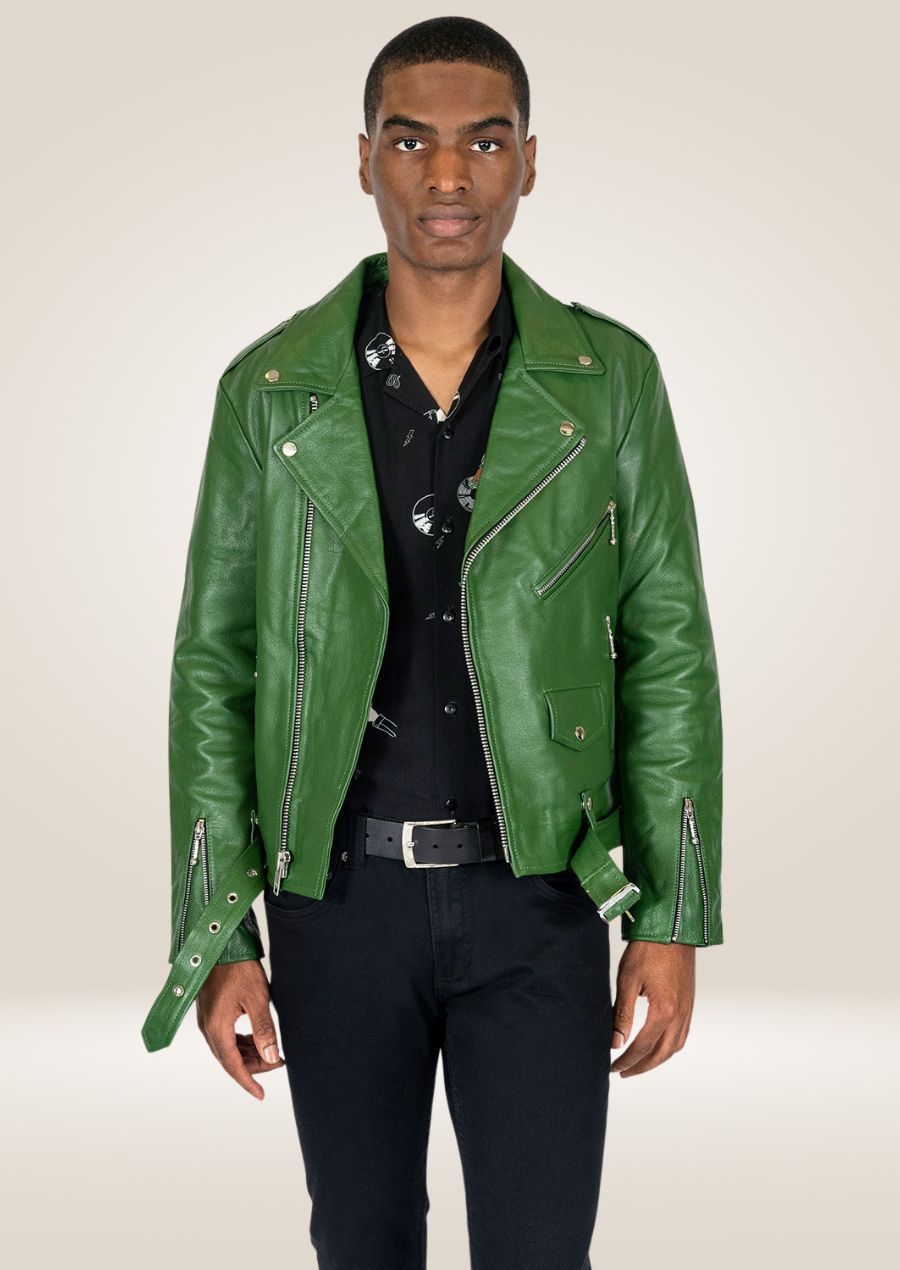 Men's Cactus Green Moto Leather Jacket – Bold Biker Style