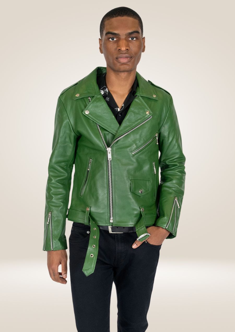 Men's Cactus Green Moto Leather Jacket – Bold Biker Style