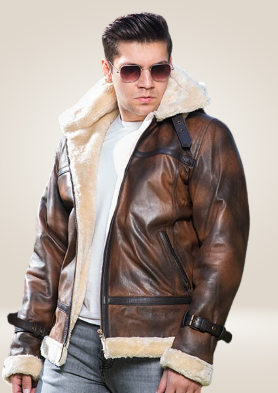 Men's Classic Brown Faux Shearling Leather Jacket