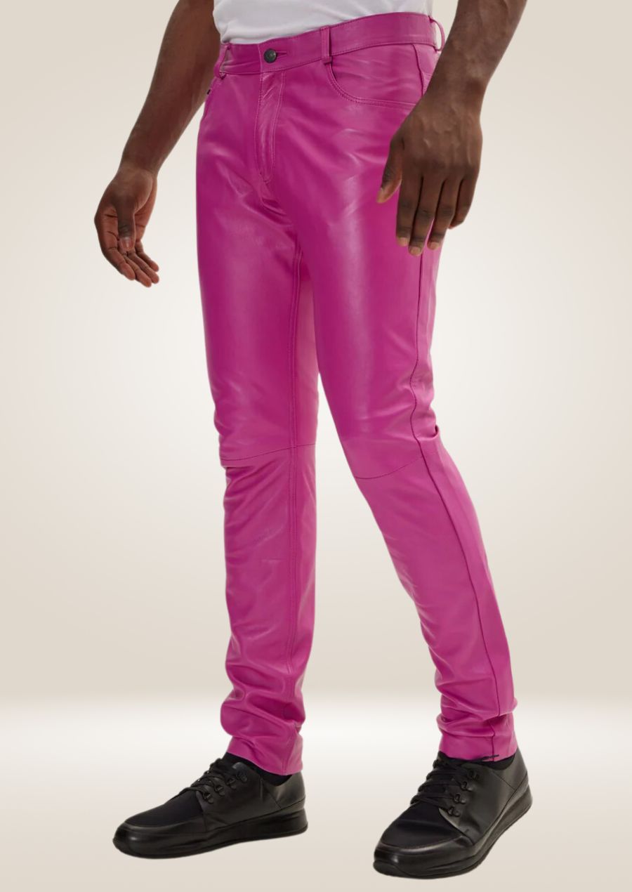 Men's Fuchsia Leather Pants - Bold and Vibrant Style