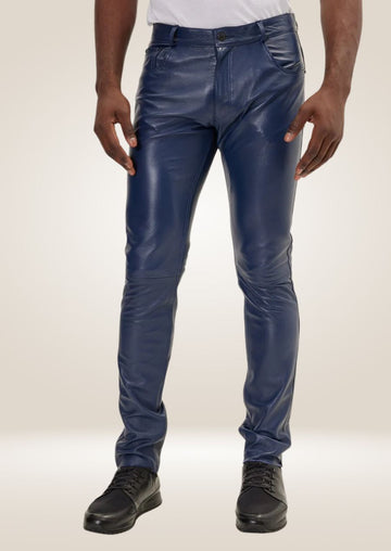 Men's Navy Leather Pants - Classic and Refined Style