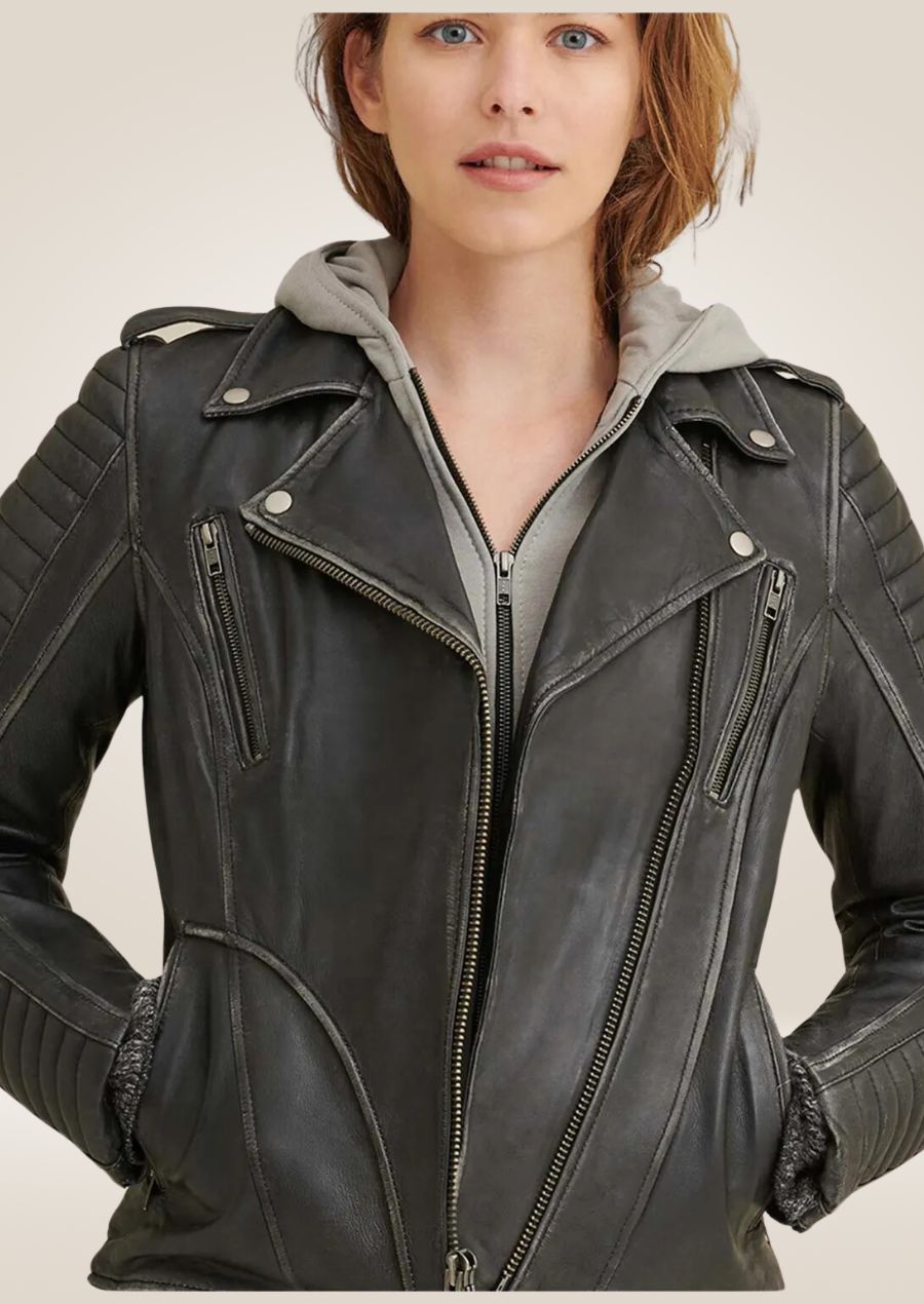 Women's Black Biker Leather Riding Jacket