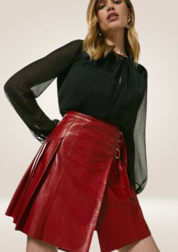 Red Mini Pleated Leather Skirt - Playful and Chic Style