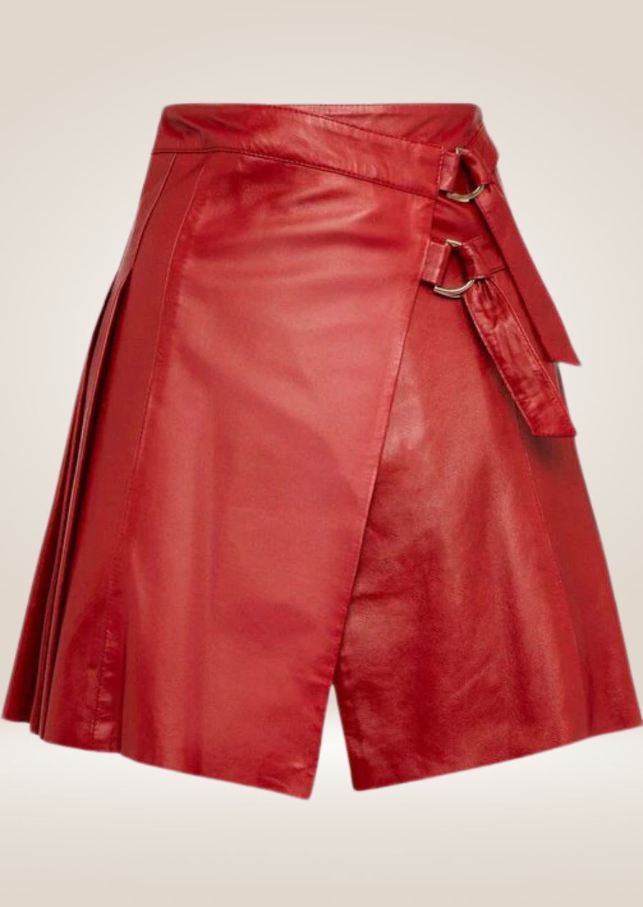 Red Mini Pleated Leather Skirt - Playful and Chic Style