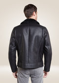 Warm men’s black shearling bomber jacket for winter wear