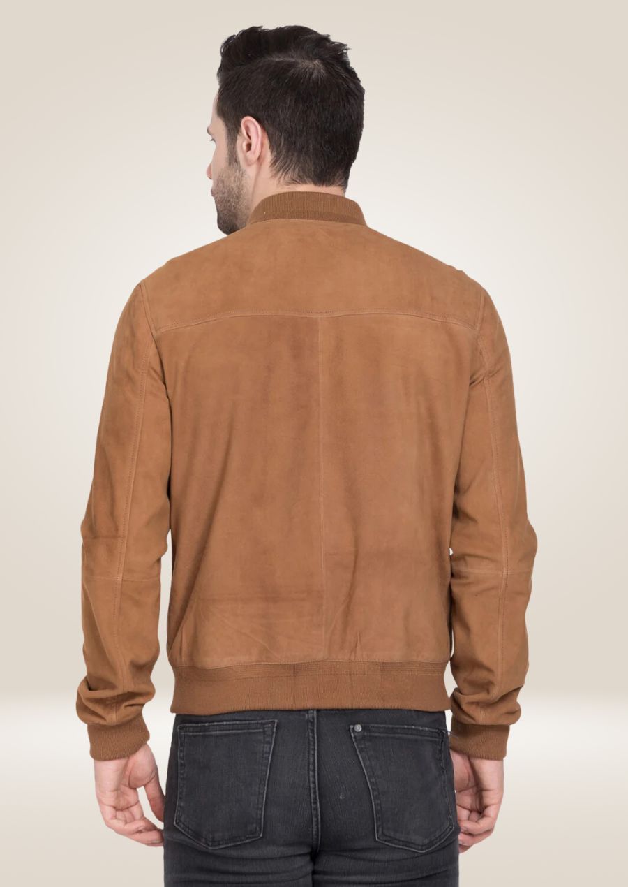 Premium tan suede bomber jacket with soft inner lining