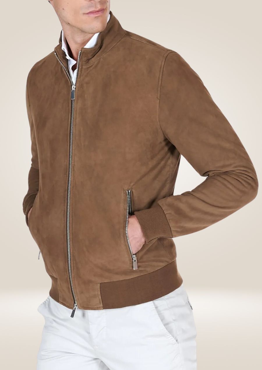 Stylish men’s soft goat leather jacket crafted by hand