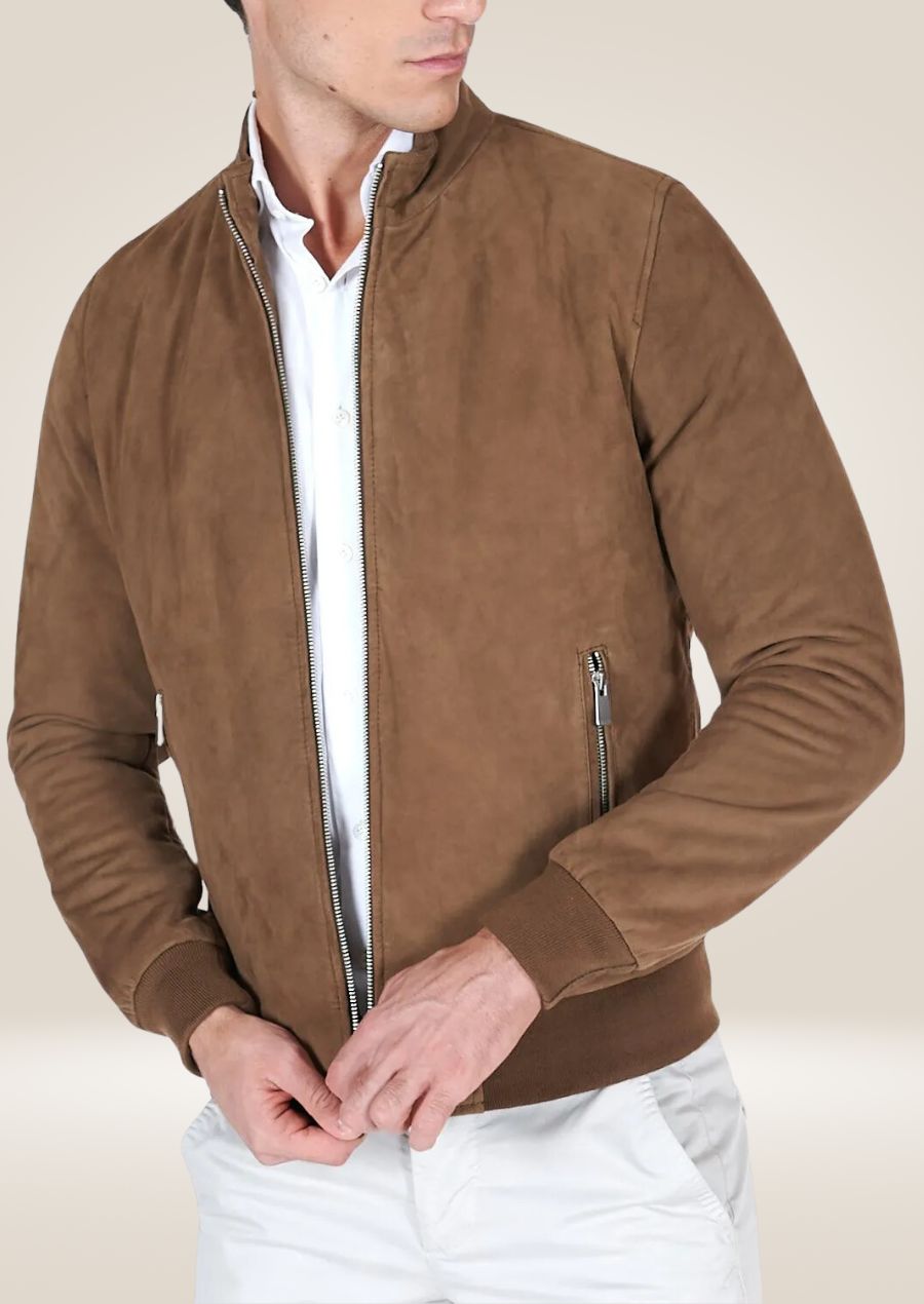 Stylish men’s soft goat leather jacket crafted by hand