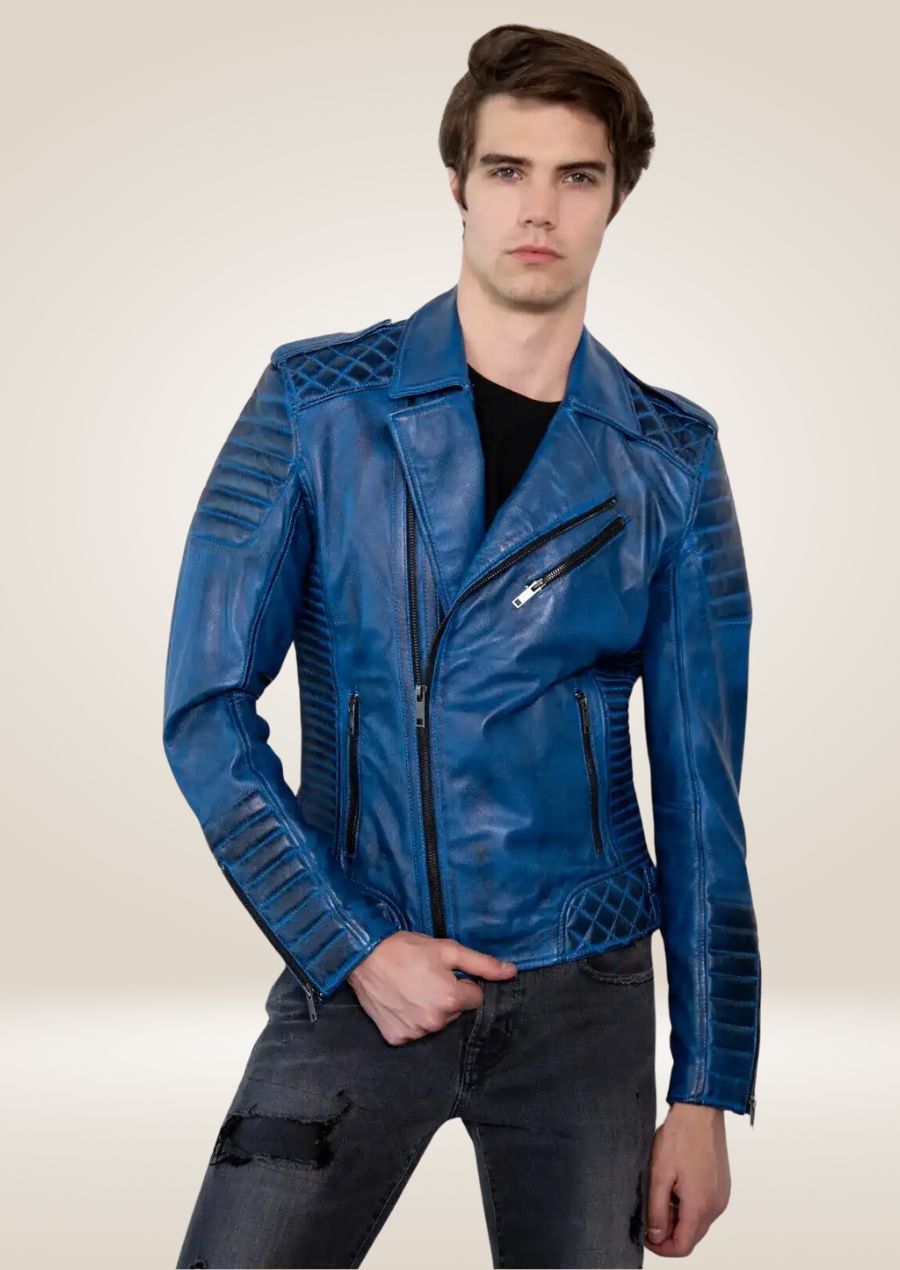 Blue Leather Perfecto Jacket