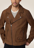 Stylish brown suede motorcycle jacket for men with slim fit