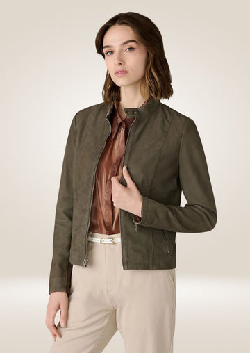 Fitted Olive Leather Jacket Women