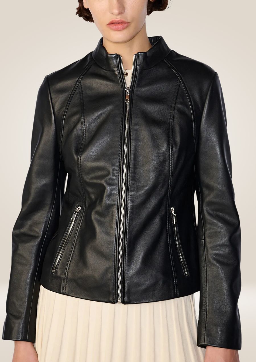 Elegant Black Leather Jacket for Women