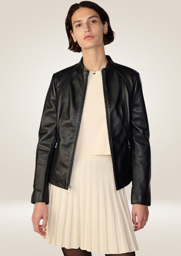 Elegant Black Leather Jacket for Women