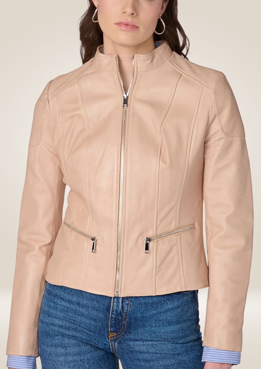 Elegant Pink Leather Jacket for Women