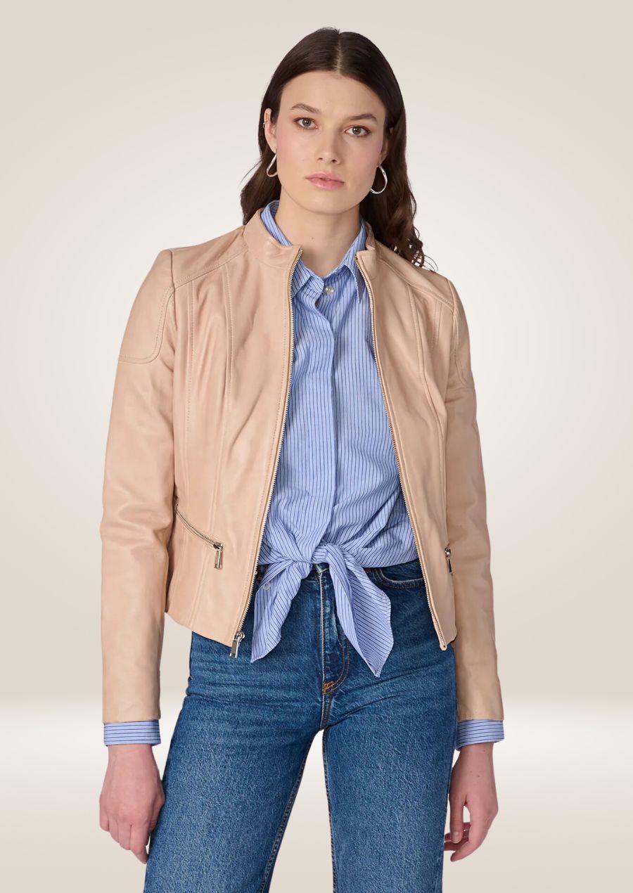 Elegant Pink Leather Jacket for Women