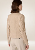 Premium beige suede leather jacket with structured stand collar